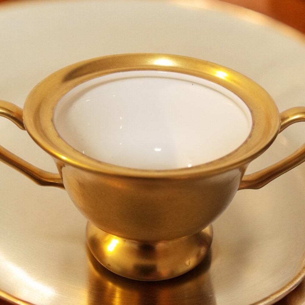 PICKARD Open Sugar Bowl, #595 Rose and Daisy 24K Gold Encrusted Rose U.S.A. Made - Picture 2 of 10